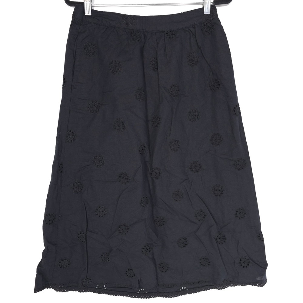 JOIE New Linen Cotton Blend Midi Skirt‎ Eyelet Set Black Embroidered Size LARGE - Picture 12 of 12